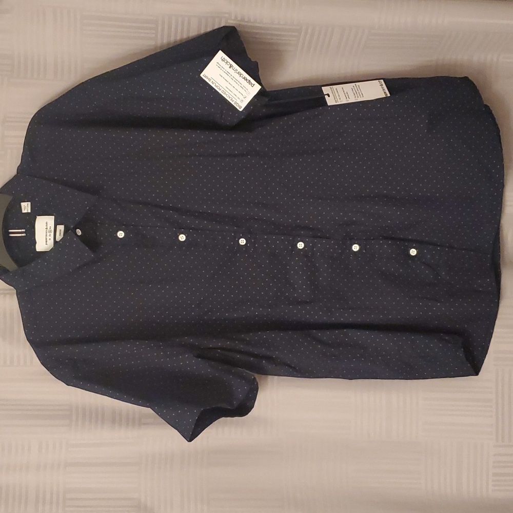 Blue With Pink Polka Dot Button Down Shirt